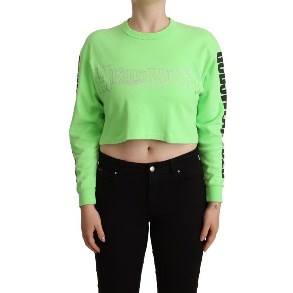 GCDS Mint Green Printed Long Sleeves Cropped Top Women's Sweater